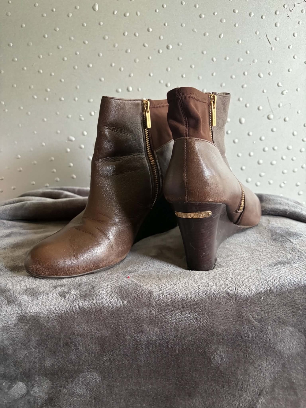 Michael Kors Brown Leather Ankle Booties with Gold Zipper